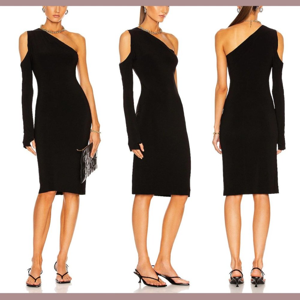 NWT $135 Norma‎ Kamali [ Large ] One Shoulder One Sleeve Dress in Black